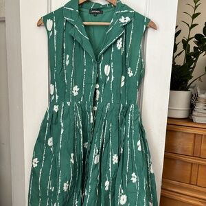 Green Floral Retro Sleveless Fit & Flare Dress S